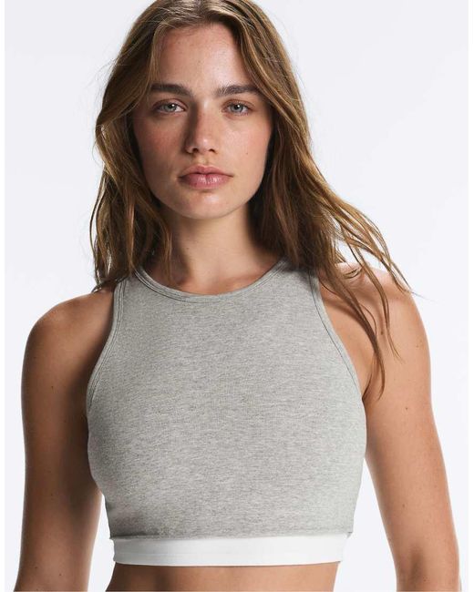 Oysho Gray Marl Overlay Halterneck Tank Top