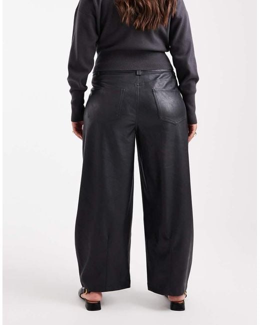 ASOS Blue Curve Faux Leather Barrel Leg Pants With Seam Detail