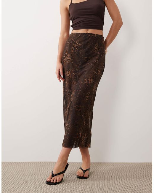 ASOS Natural Printed Mesh Maxi Skirt With Split