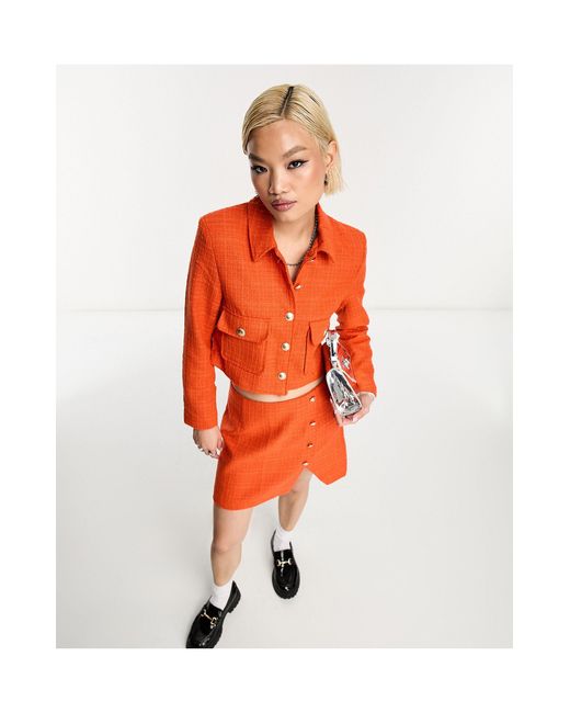 ONLY Tweed Button Up Jacket Co-ord in Red | Lyst Australia