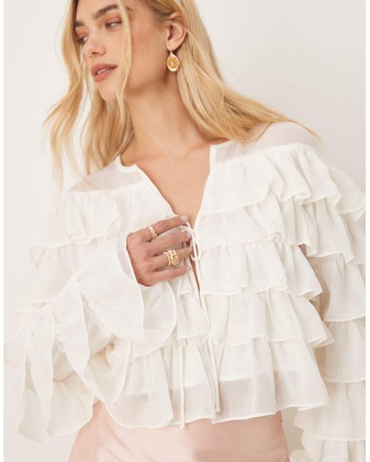 Gina Tricot Natural – langärmlige cropped-bluse