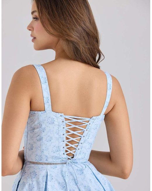 House Of Cb Blue Calia Print Stretch Cotton Mini Dress