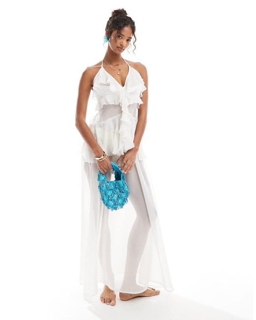 Miss Selfridge White Beach Ruffle Chiffon Maxi Dress