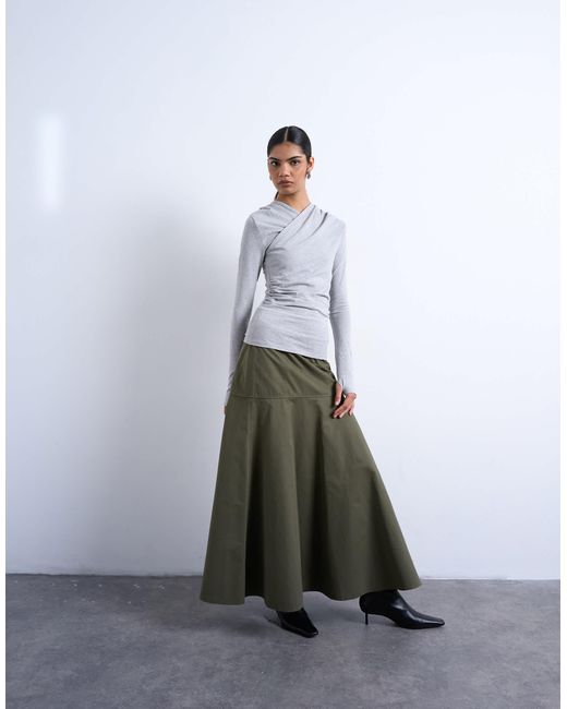 Jupe longue évasée à taille basse - kaki TOPSHOP en coloris White