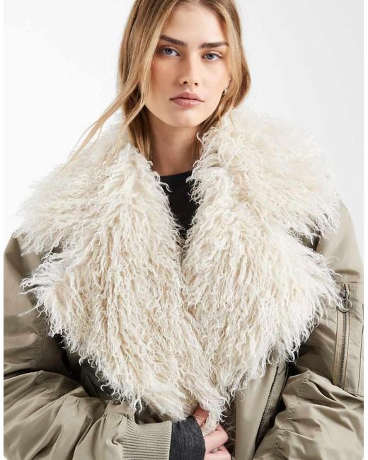 ASOS Natural Ma1 Parka Jacket With Shaggy Faux Fur