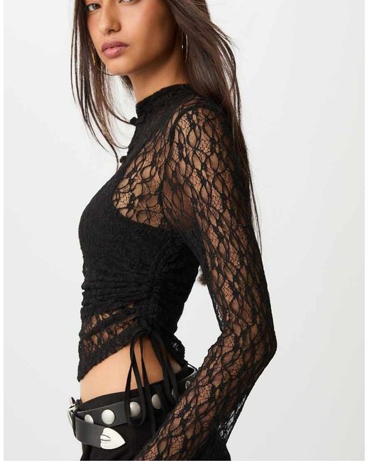 Stradivarius Blue Long Sleeve Lace Top