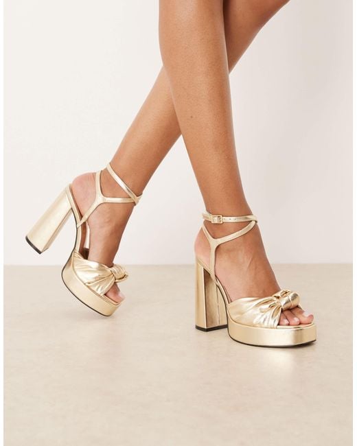 Asos Design Wide Fit Natural Nutshell Knotted Platform Block Heel Sandals