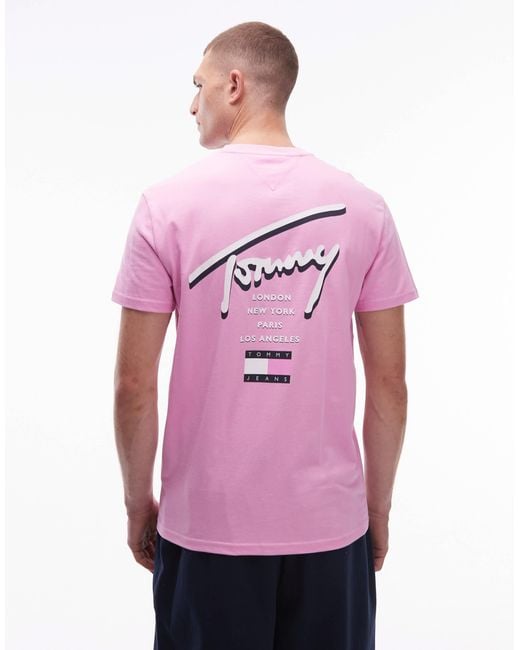 Tommy Hilfiger Pink Signature Backprint T-shirt for men