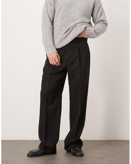 ASOS Black Smart Wide Leg Pants With Front Pleats for men