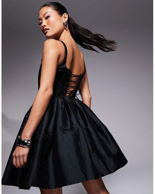 LACE & BEADS Black Corset Taffeta Mini Dress