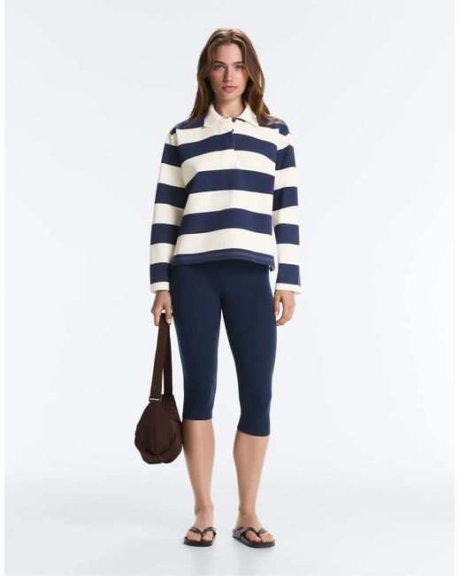 Oysho Blue Jacquard Piqué Polo Shirt