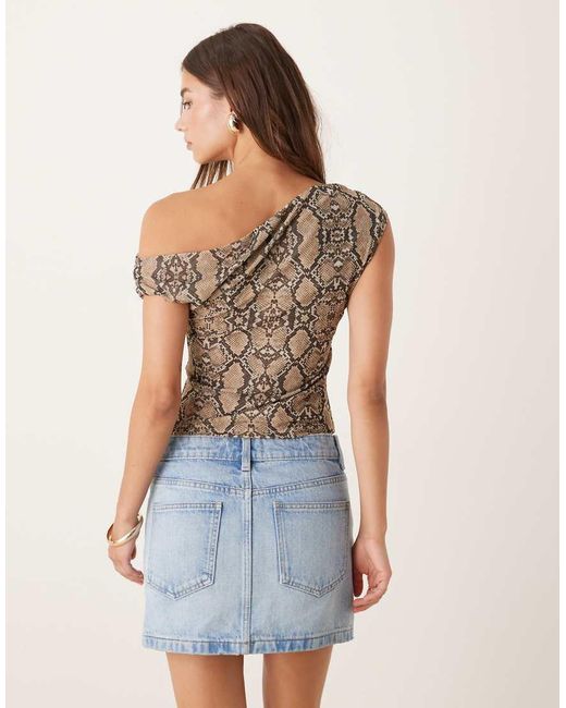 Top A Maniche Corte Monospalla Asimmetrico Con Stampa Pitonata di Gina Tricot in Blue