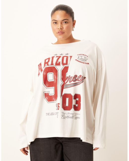 ASOS White Asos Design Curve Long Sleeve Skater Tee With Arizona Varsity Graphic