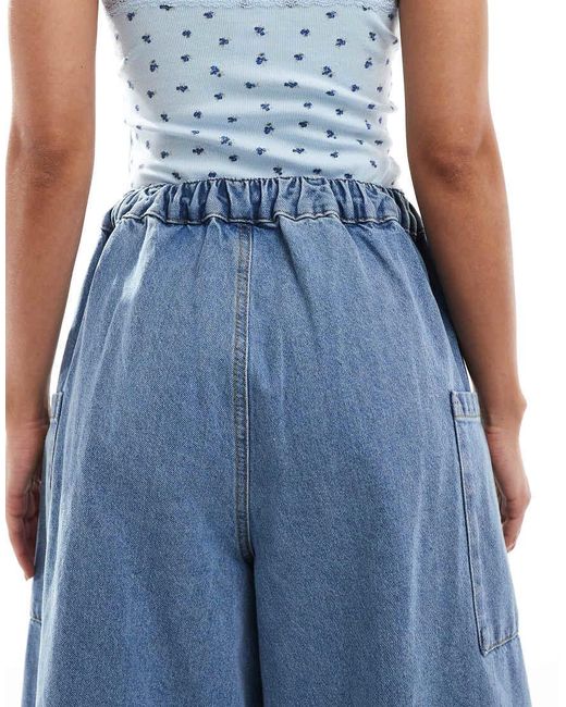ASOS Blue Wide Leg Cropped Jean With Pockets