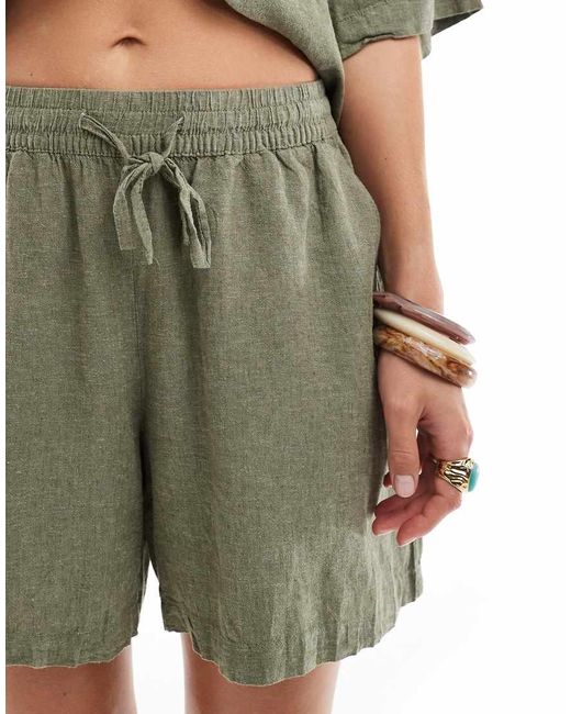 Vero Moda Green Linen Touch Tie Waist Shorts Co-ord