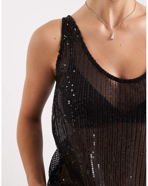 Pieces Black Sheer Sequin Cami Top