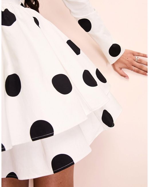 ASOS Natural Cotton Sateen Polka Dot Structured Skater Mini Dress