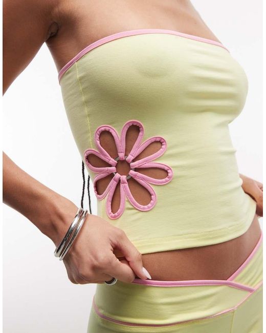I.AM.GIA Multicolor Daisy Cotton Rich Bandeau Contrast Floral Cutout Top Co-ord