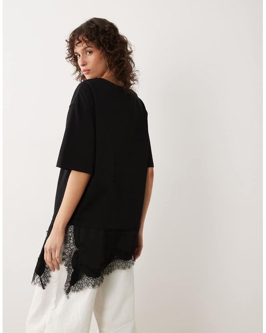 Jdy Black Oversized T-shirt With Lace Details
