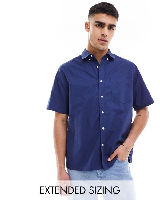 ASOS Blue Relaxed Short Sleeve Oxford Shirt for men