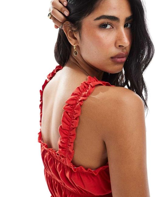 Miss Selfridge Gesmokte Top Met Gestrikte Voorkant in het Red