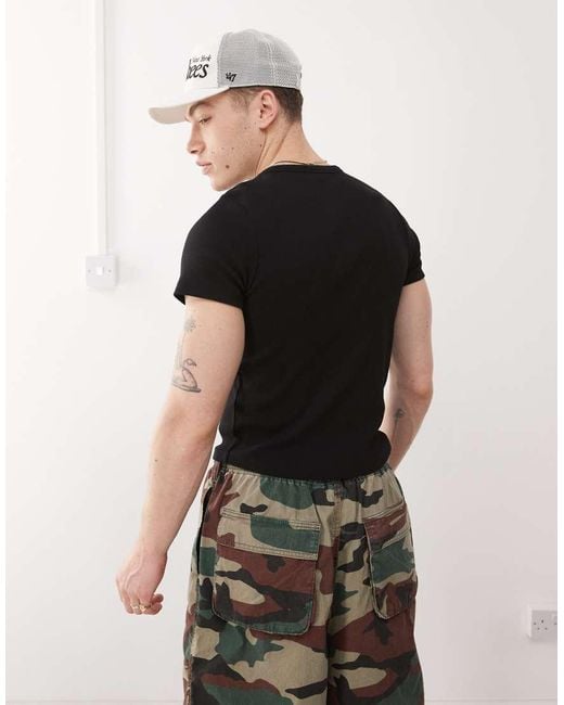 Collusion Black Ribbed T-Shirt for men