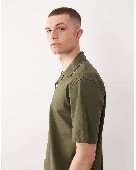 Only & Sons Green Linen Look Revere Collar Shirt Co-ord for men