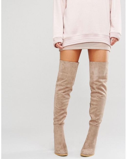 Daisy Street Taupe Heeled Over The Knee Boots in Natural | Lyst