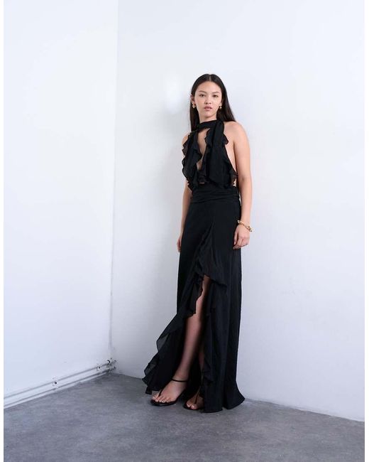TOPSHOP White Deep Plunge Ruffle Maxi Gown