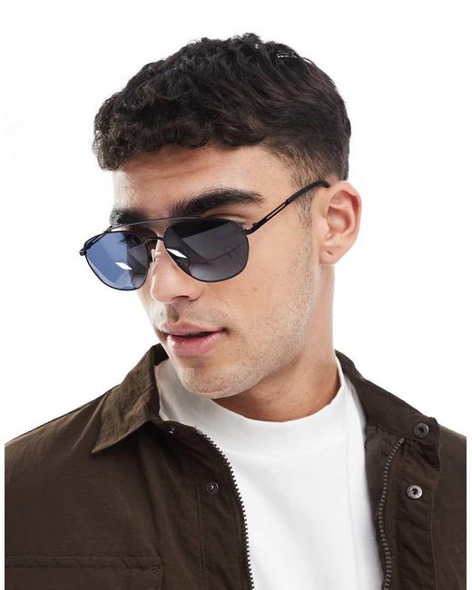 Gafas De Sol Negras De Estilo Aviador De Metal Con Lentes Negras Ahumadas De ASOS de hombre de color Black