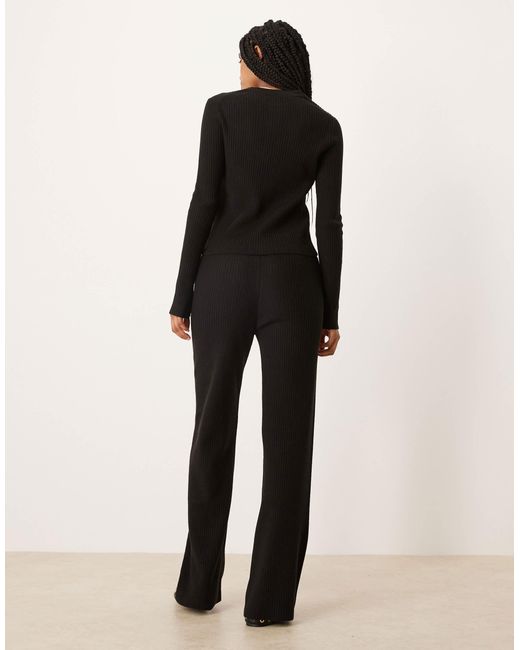 ASOS Black Co-Ord Knitted Wide Leg Rib Trousers