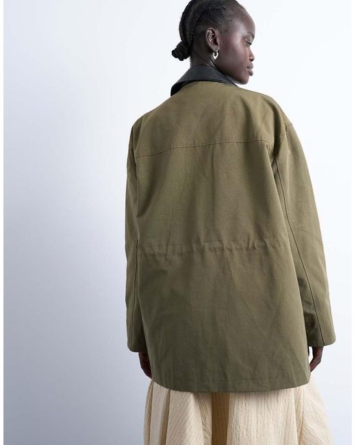 TOPSHOP Green Shacket With Patch Pocket