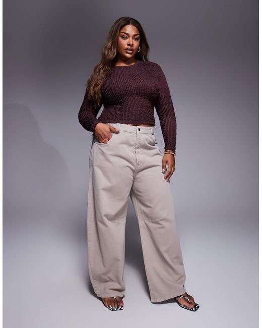 ASOS Purple Asos Design Curve Long Sleeve Textured Ruffle Top