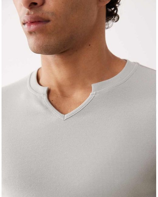 ASOS Gray Muscle Fit T-shirt With Notch Neck for men