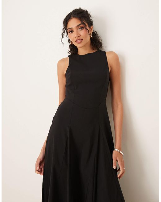 ASOS Black Bengaline Sleeveless Corset Waist Midi Dress