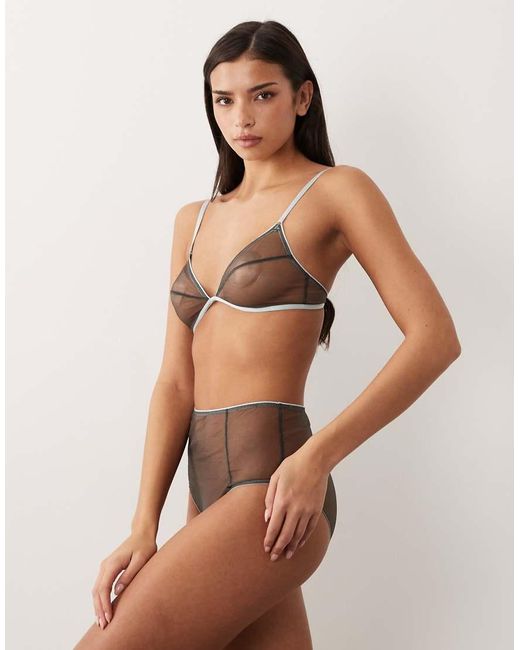 ASOS Green Emilia Sheer Mesh Triangle Bra With Contrast Trim