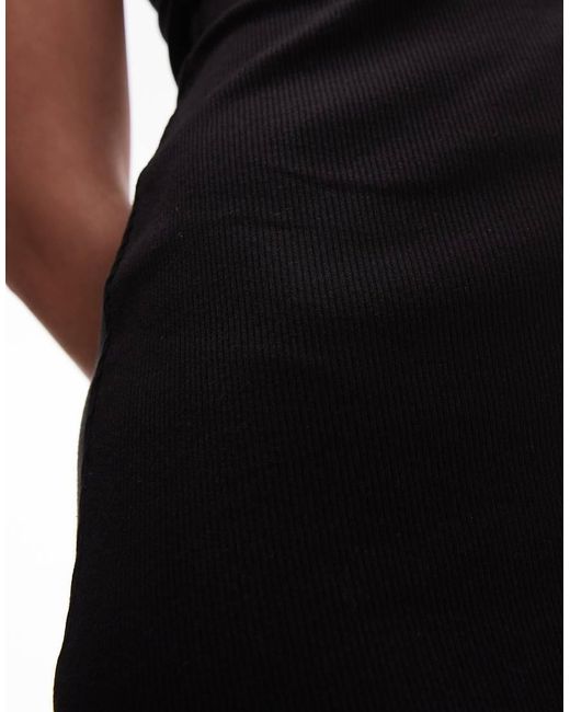 Vestito Midi Con Spalline Sottili A Coste di TOPSHOP in Black