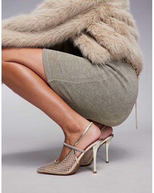 River Island Gray Diamante Slingback Heels