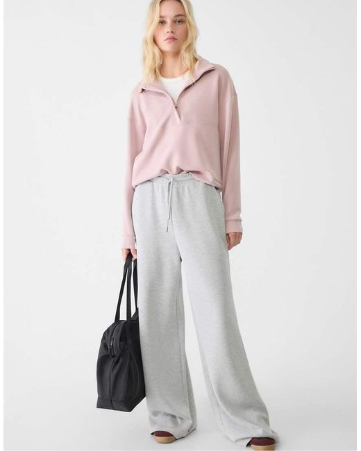 Stradivarius White Soft-touch Palazzo Trousers