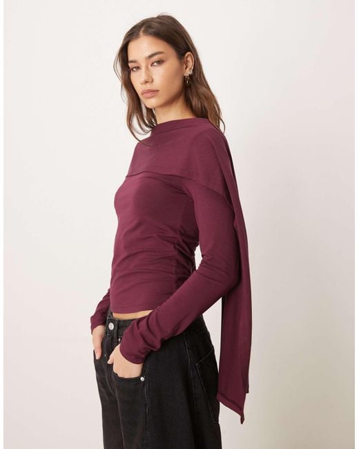 ASOS Red Scarf Drape Detail Long Sleeve Top