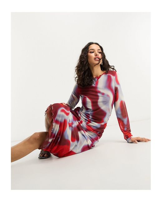 & Other Stories Midi-jurk Van Mesh Met Print in het Red