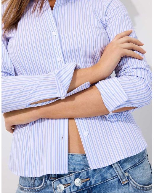 Stradivarius Blue Basic Striped Fitted Shirt