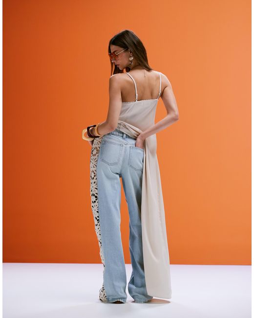 ASOS Orange Wide Leg Dad Jeans With Crochet Side Panel