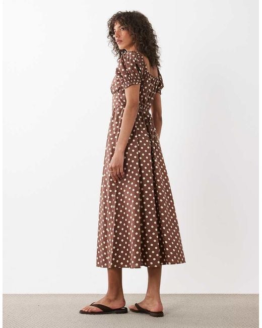New Look Brown Polka Dot Milkmaid Midi Dress