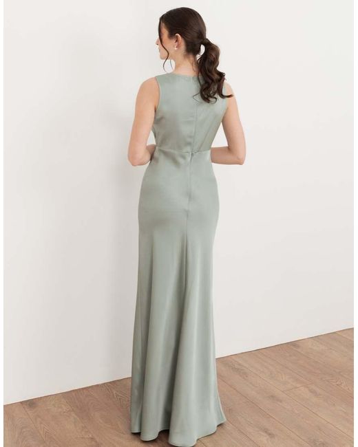 Maya White Sleeveless V Neck Satin Maxi Dress