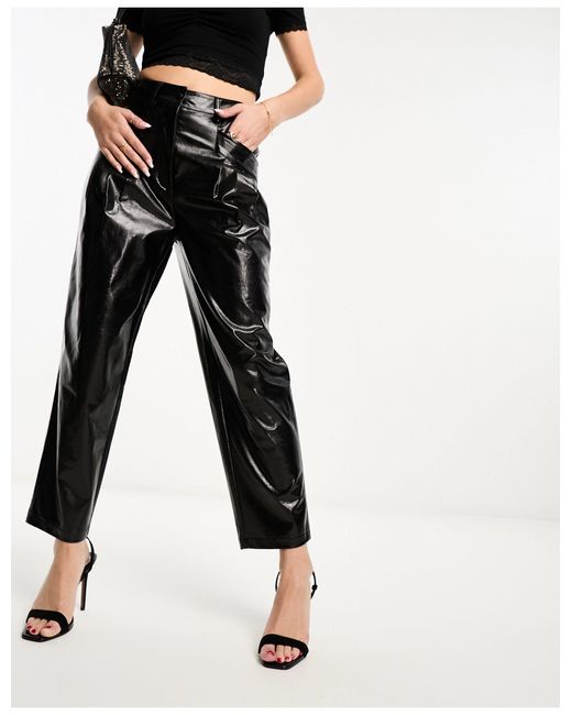 Miss Selfridge Petite faux leather diamante fringe kickflare pants