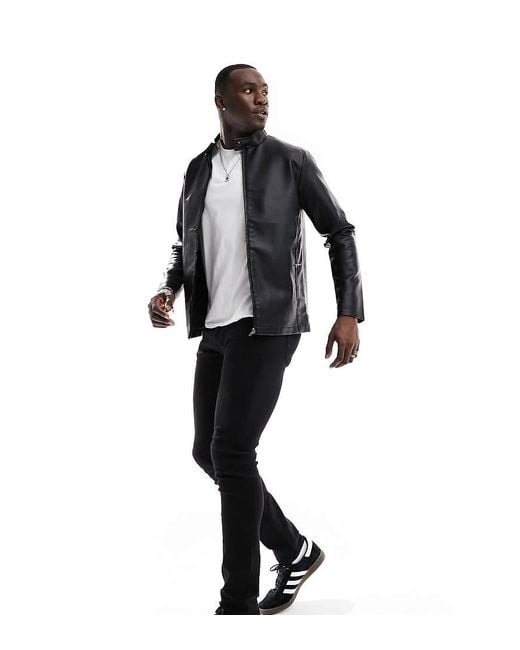 French Connection Black Tall Faux Leather Racer Jacket for men