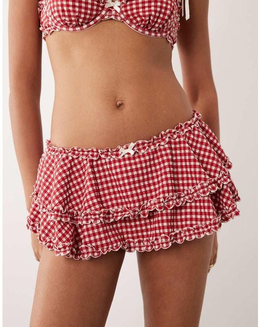 For Love & Lemons Red Alison High Waisted Frill Detail Bikini Bottoms