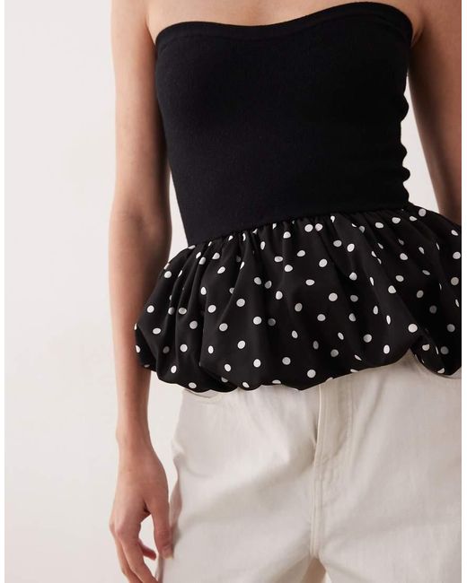 ASOS Black Bandeau Woven Frill Hem Top