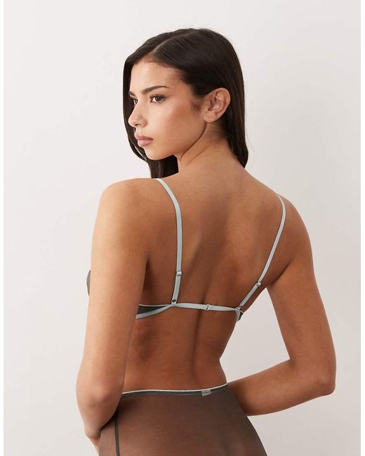 ASOS Green Emilia Sheer Mesh Triangle Bra With Contrast Trim